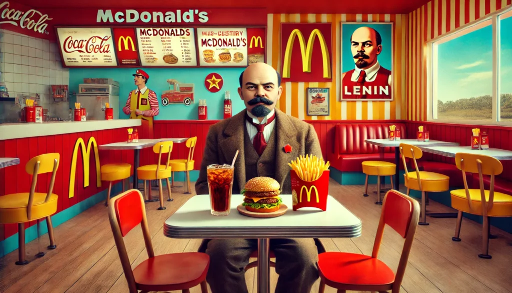 LuigiMangione.top -- A surreal and humorous depiction of Lenin in a 1950s McDonald’s restaurant. Lenin is dressed in his iconic early-- Luigi Mangione and Lenin21